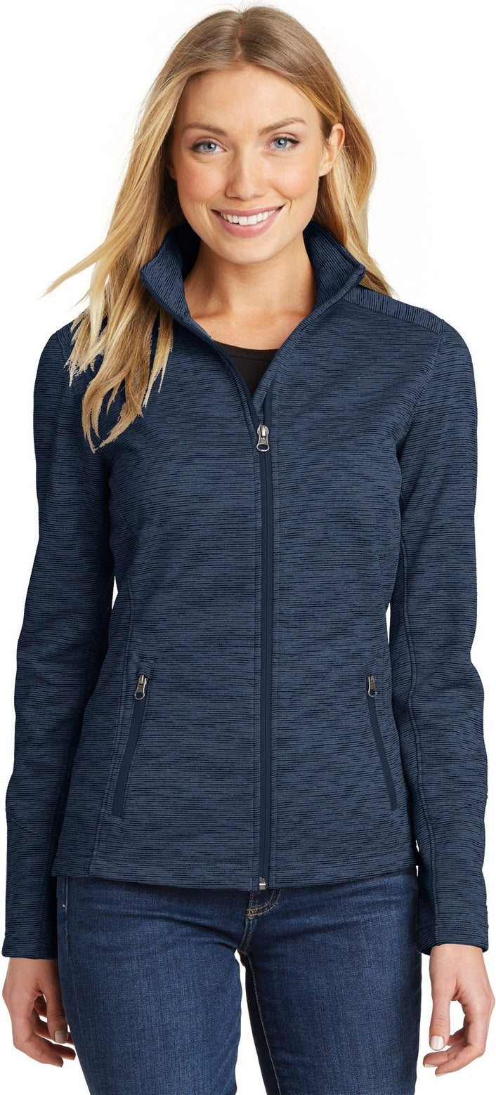 Front View of Navy Port Authority Women's Digi Stripe Fleece Jacket. L231