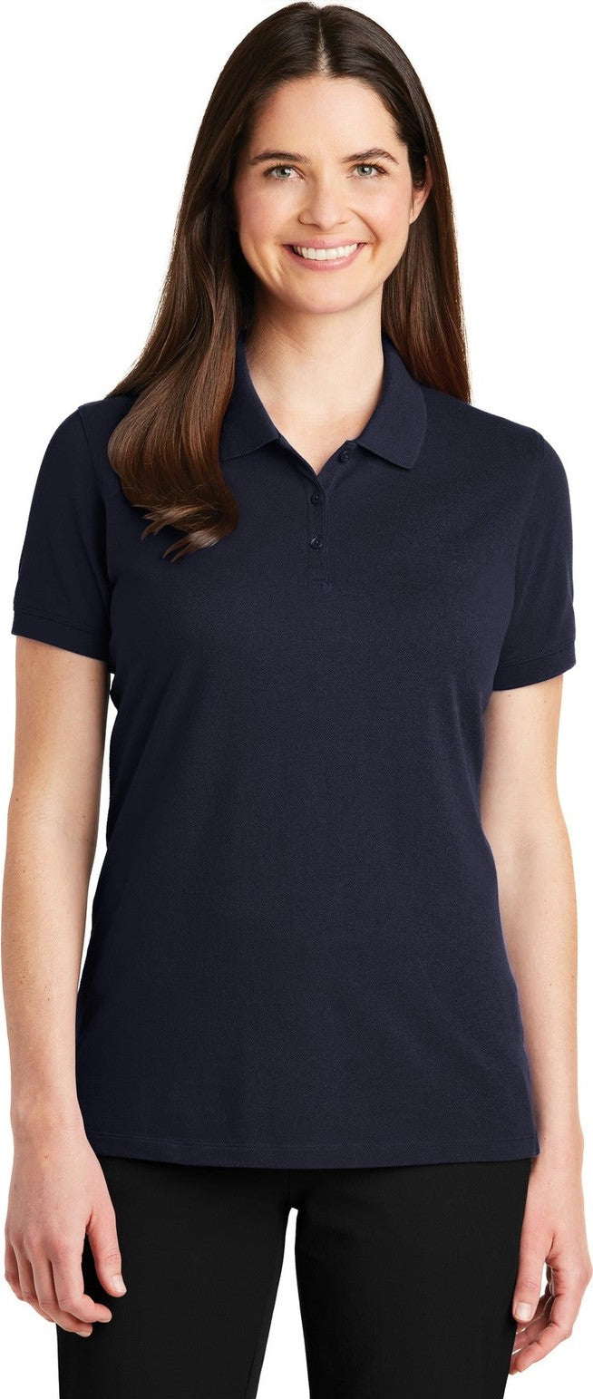 Front View of Navy Port Authority Women's EZCotton Polo. LK8000
