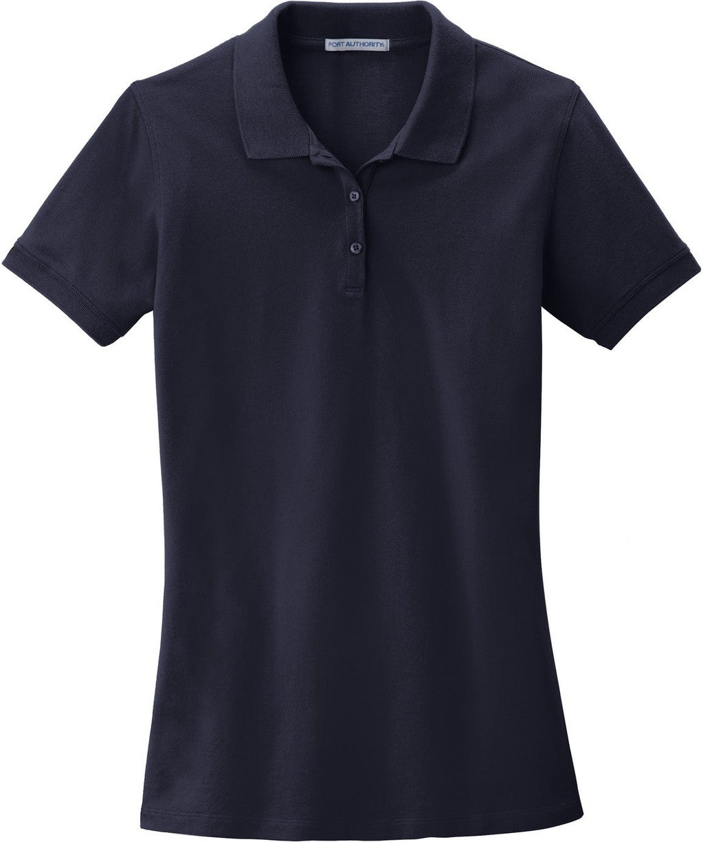 Front View of Navy Port Authority Women's EZCotton Polo. LK8000