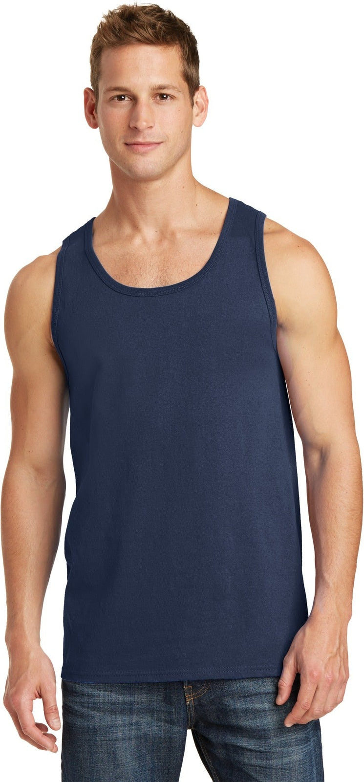 Front View of Navy Port & Co Core Cotton Tank Top. PC54TT