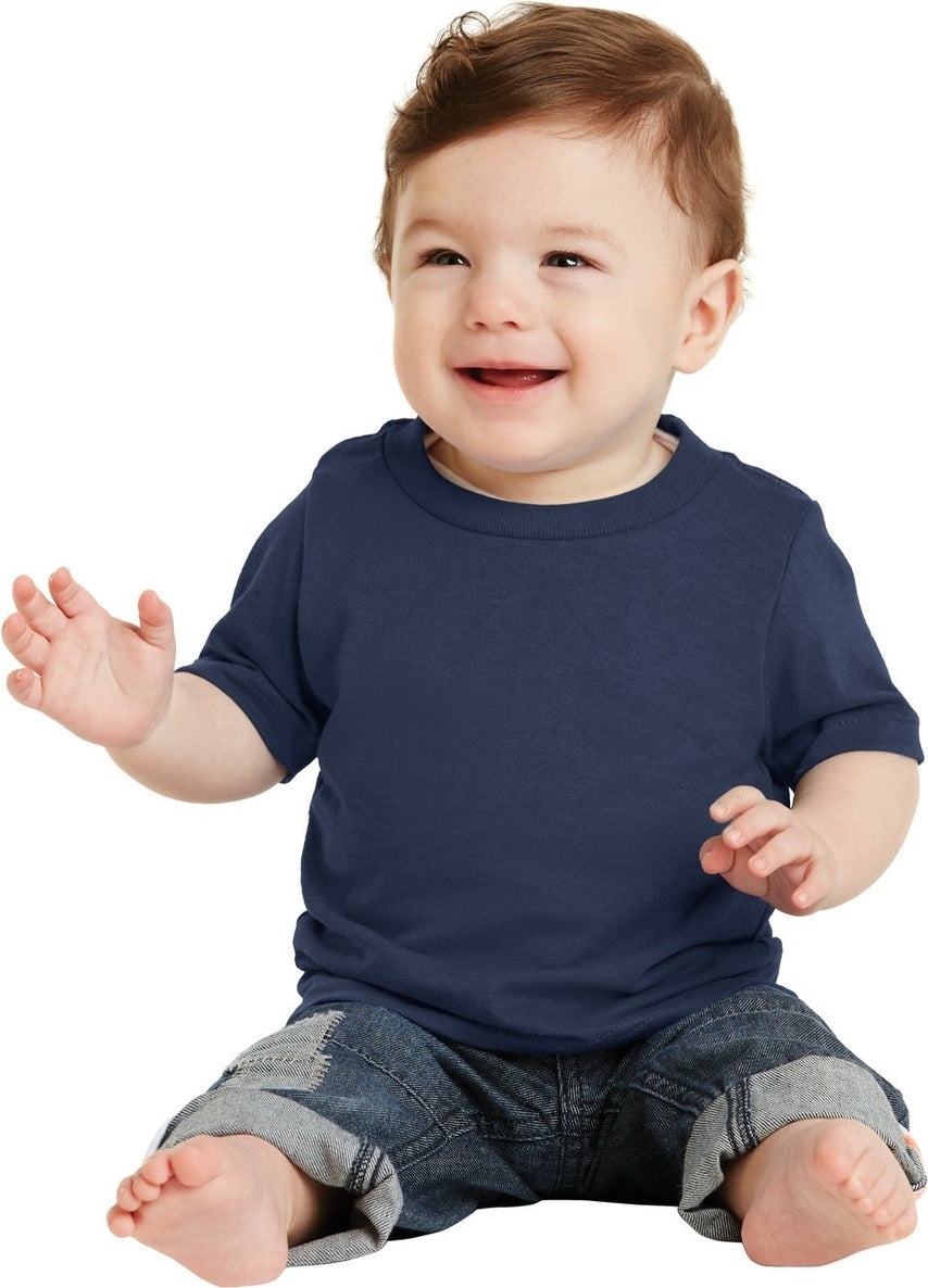 Front View of Navy Port & Co Infant Core Cotton Tee. CAR54I