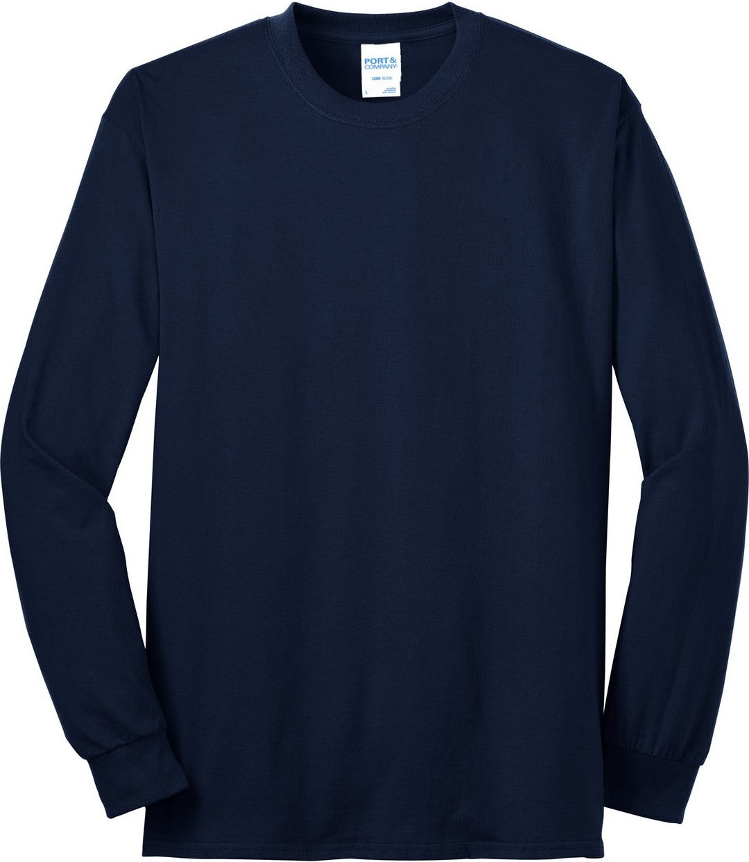 Front View of Navy Port & Co Tall Long Sleeve Core Blend Tee. PC55LST