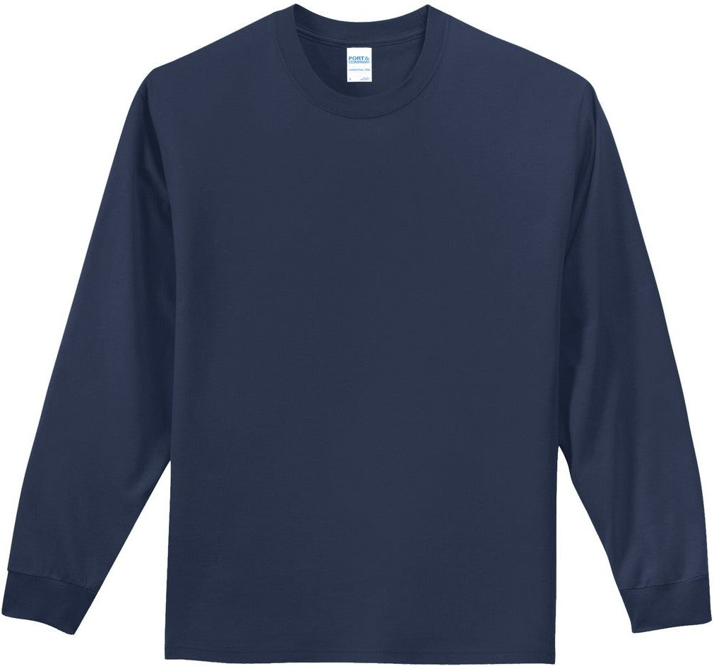 Front View of Navy Port & Co Tall Long Sleeve Essential Tee. PC61LST