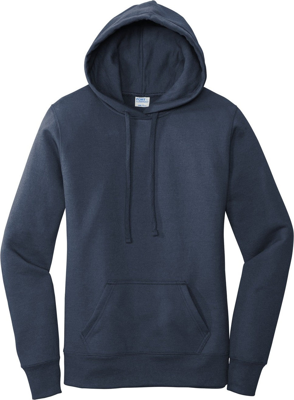 Front View of Navy Port & Co Women's Core Fleece Pullover Hooded Sweatshirt LPC78H