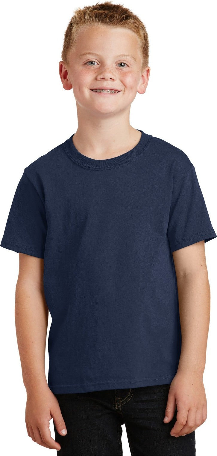 Front View of Navy Port & Co Youth Core Cotton Tee. PC54Y