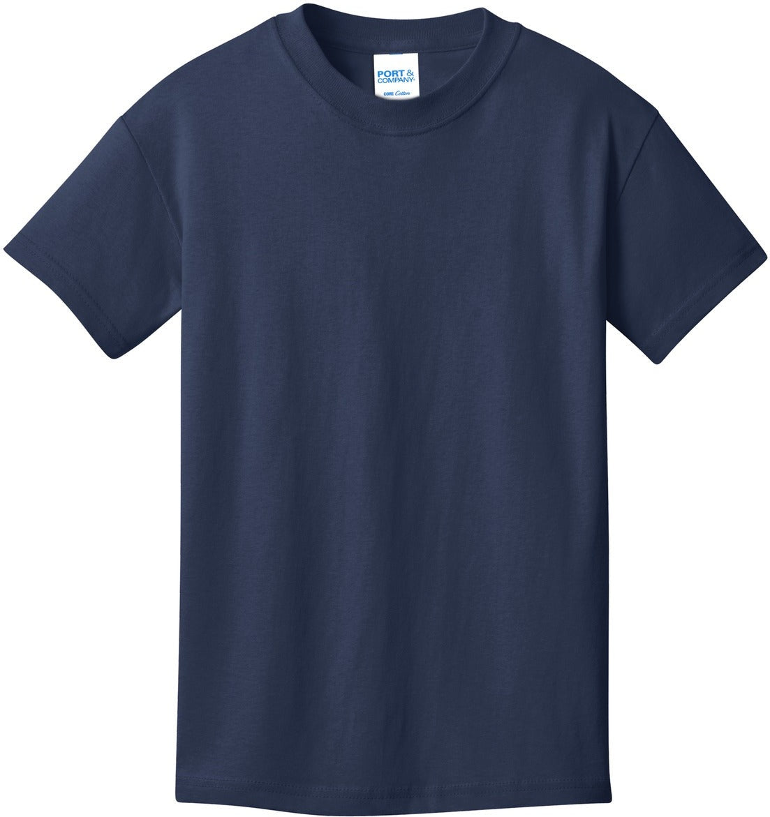 Front View of Navy Port & Co Youth Core Cotton Tee. PC54Y