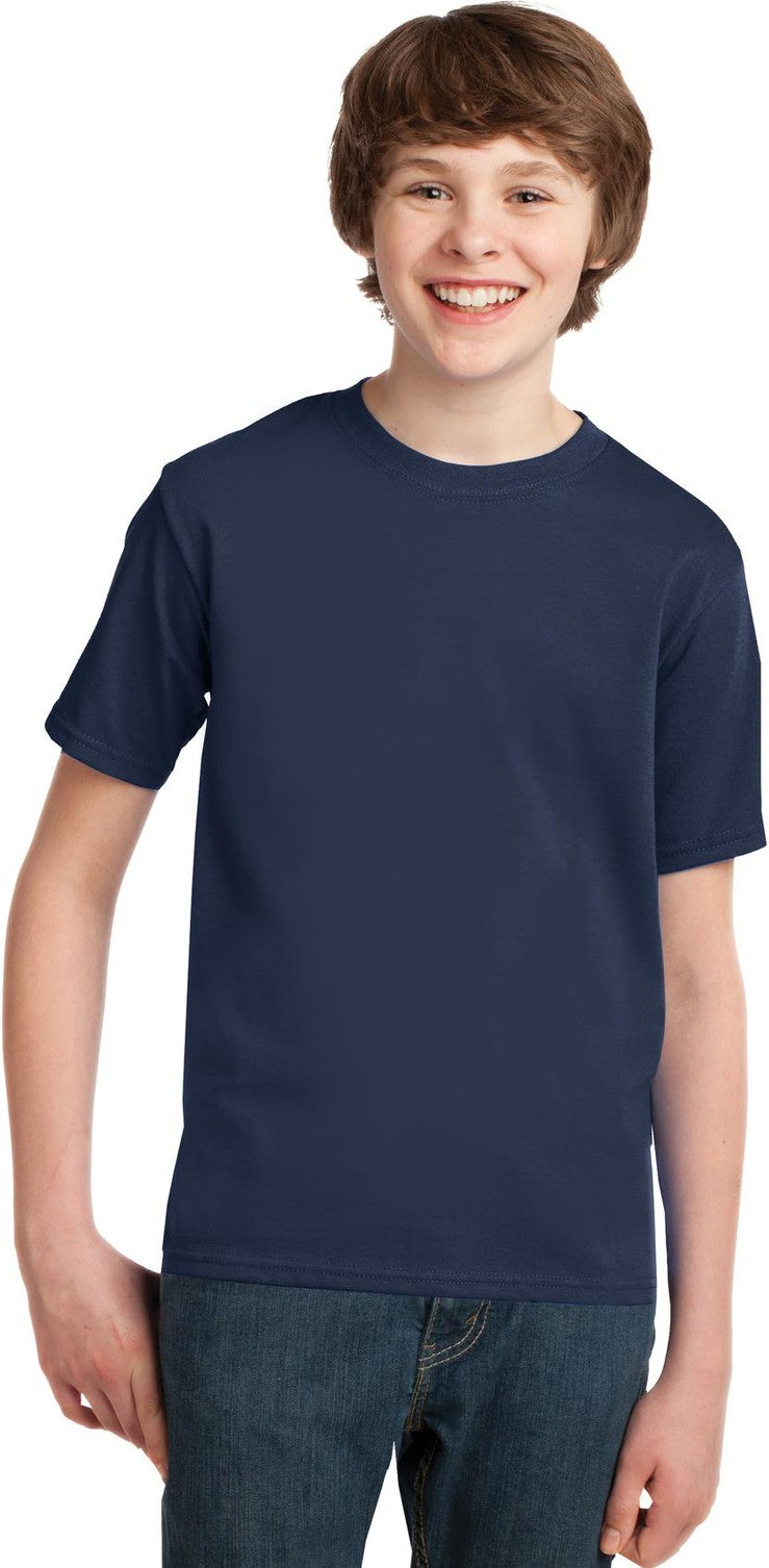 Front View of Navy Port & Co Youth Essential Tee. PC61Y