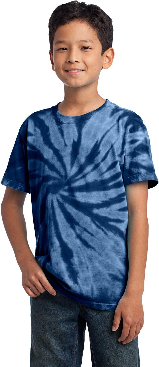 Front View of Navy Port & Co Youth Tie-Dye Tee. PC147Y
