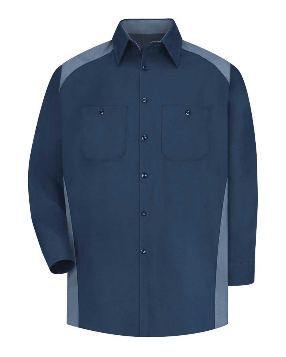 Front View of Navy/ Postman Blue Long Sleeve Motorsports Shirt - Tall Sizes - SP18T