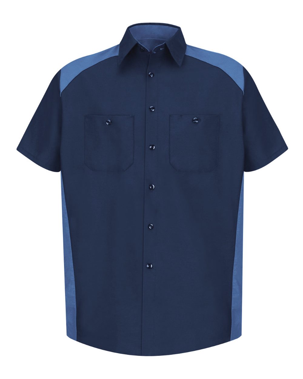 Front View of Navy/ Postman Blue Short Sleeve Motorsports Shirt - Tall Sizes - SP28T