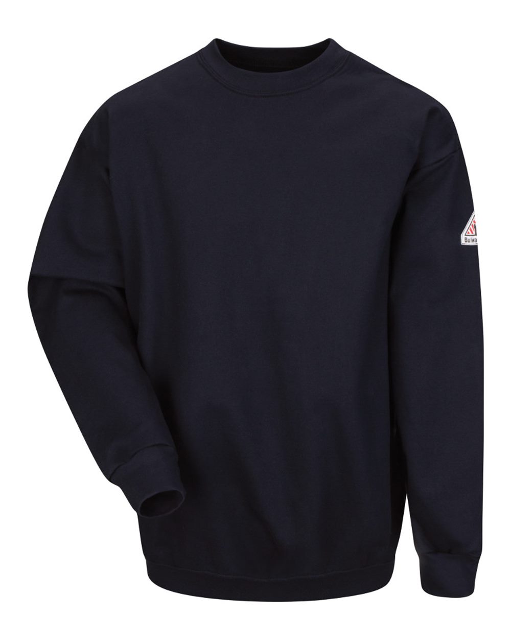 Front View of Navy Pullover Crewneck Sweatshirt - Cotton/Spandex Blend - Tall Sizes - SEC2T