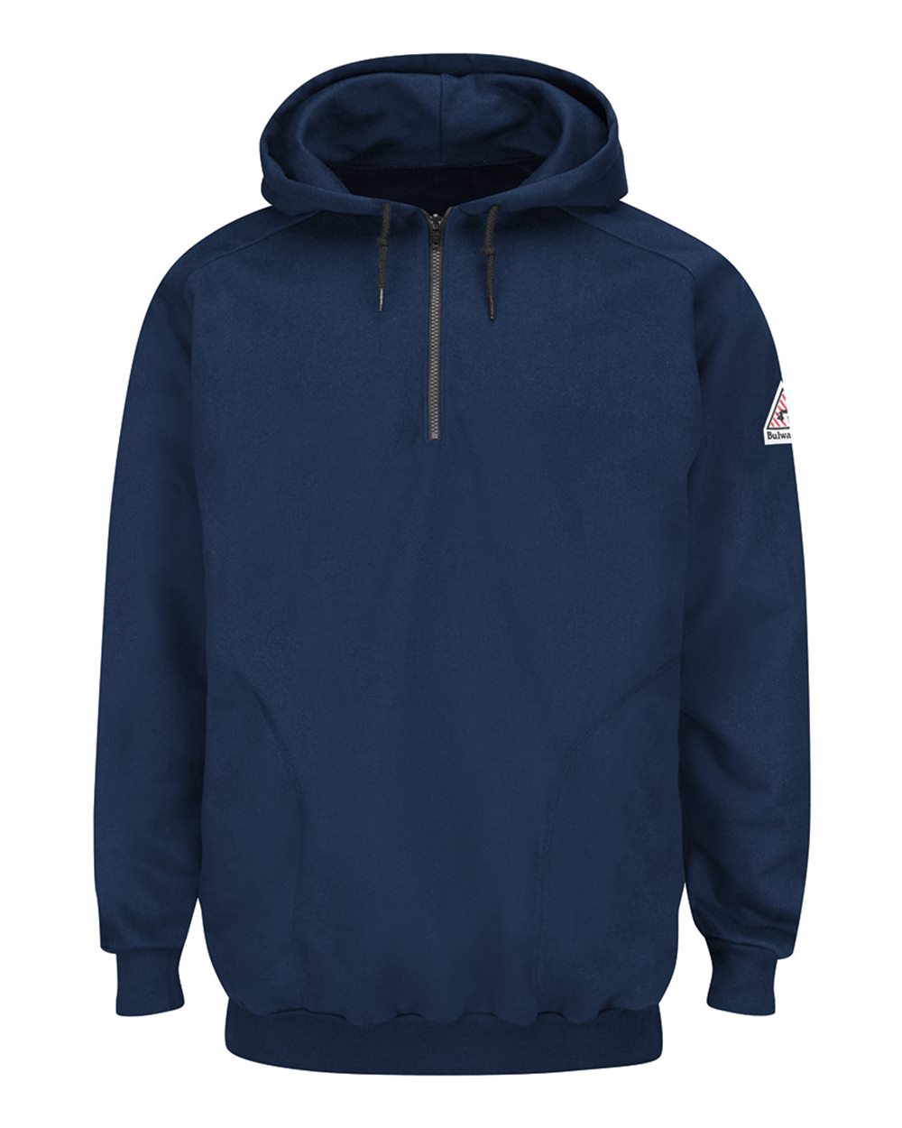 Front View of Navy Pullover Hooded Fleece Sweatshirt Quarter-Zip - SEH8