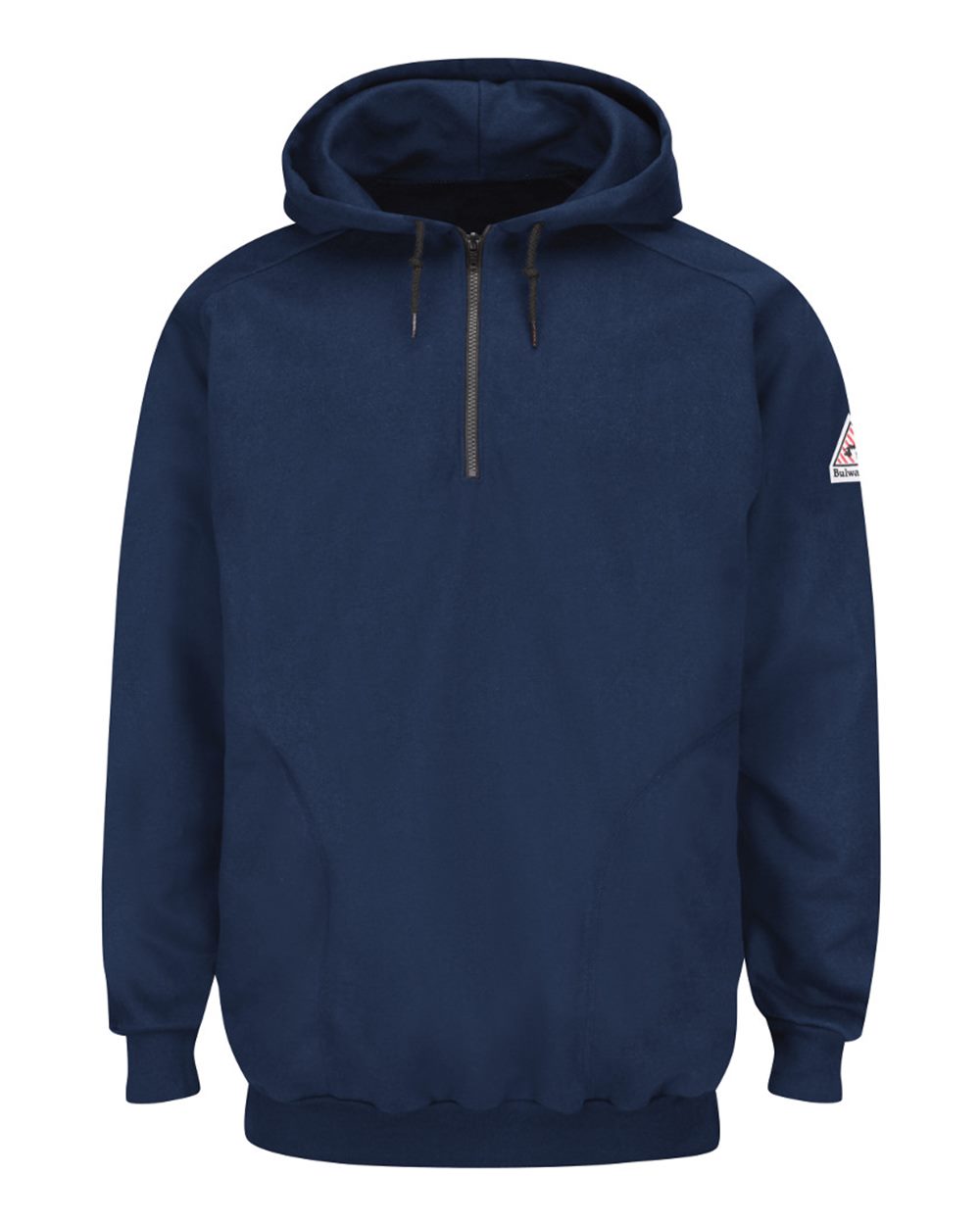 Front View of Navy Pullover Hooded Fleece Sweatshirt Quarter-Zip - Tall Sizes - SEH8T