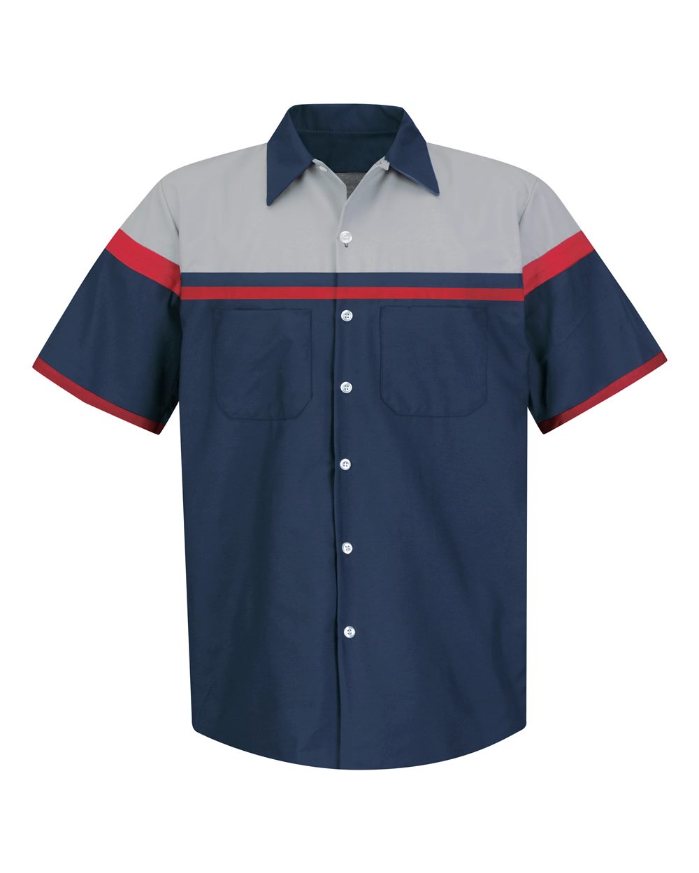 Front View of Navy/ Red/ Light Grey Performance Tech Shirt - SP24AC