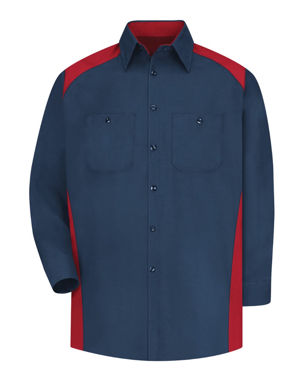 Front View of Navy/ Red Long Sleeve Motorsports Shirt - SP18