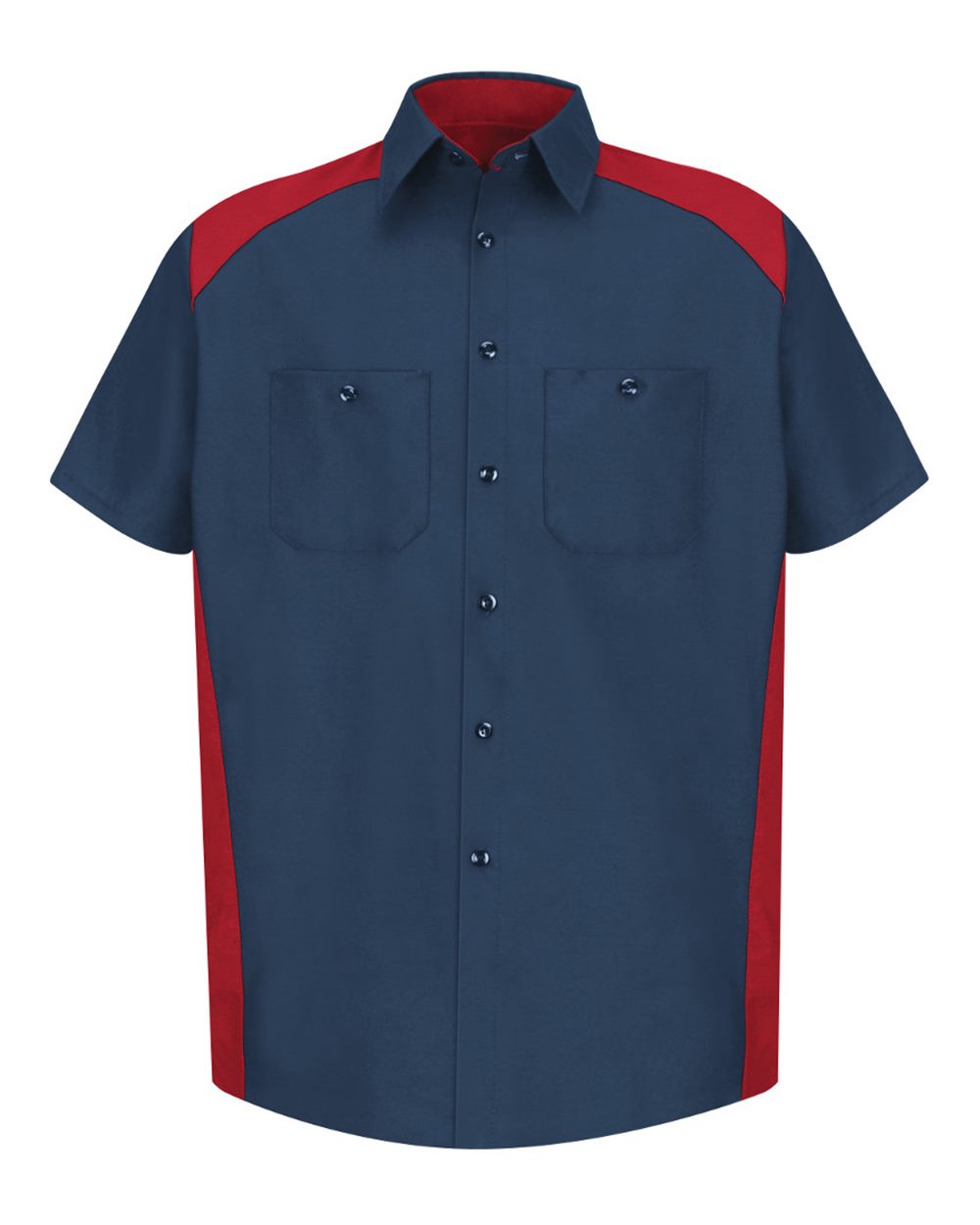 Front View of Navy/ Red Short Sleeve Motorsports Shirt - SP28