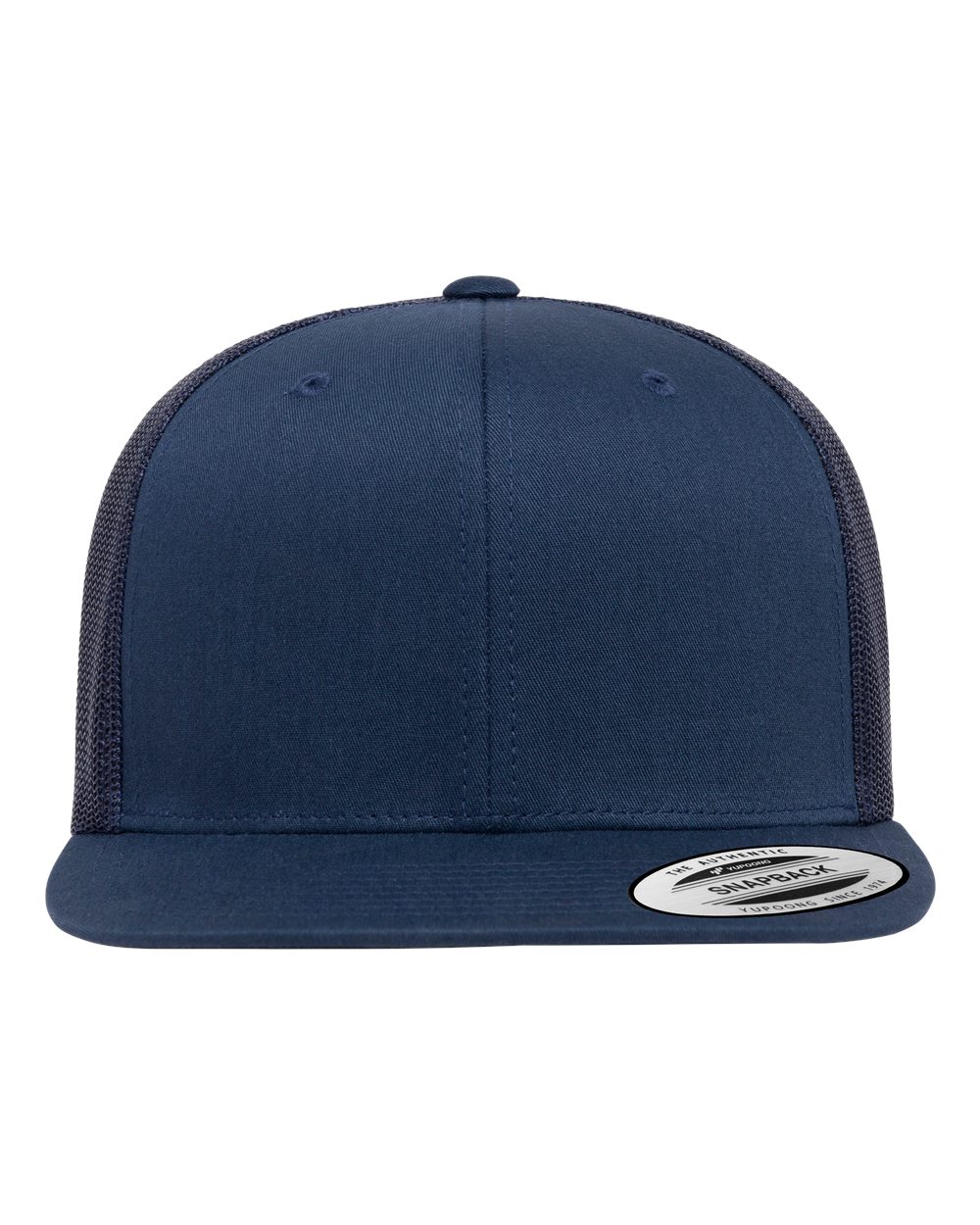Front View of Navy Retro High Profile Trucker Cap - 6609
