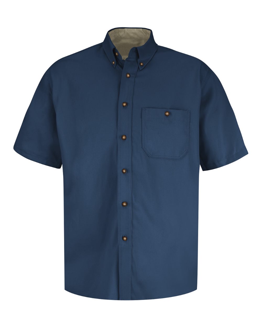 Front View of Navy Short Sleeve 100% Cotton Dress Shirt - SC64