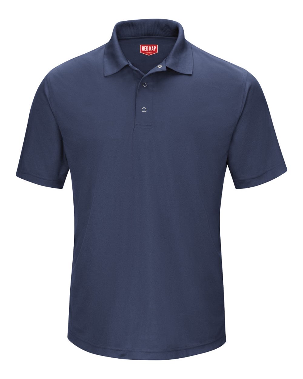 Front View of Navy Short Sleeve Performance Knit Gripper-Front Polo - SK74