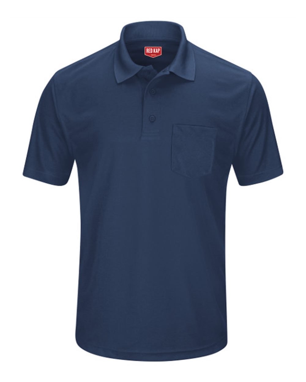 Front View of Navy Short Sleeve Performance Knit Pocket Polo - SK98
