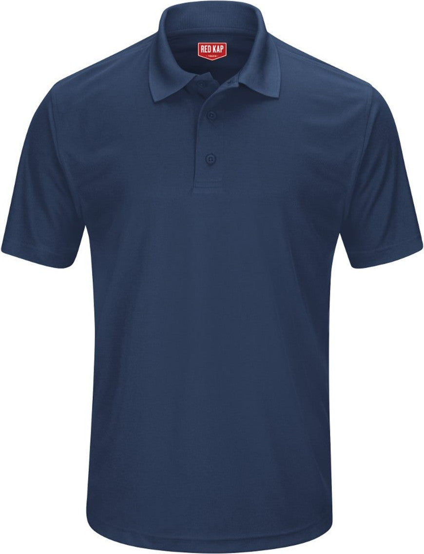 Front View of Navy Short Sleeve Performance Knit Pocketless Core Polo - SK96