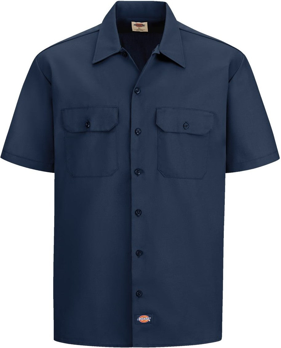 Front View of Navy Short Sleeve Work Shirt - 2574
