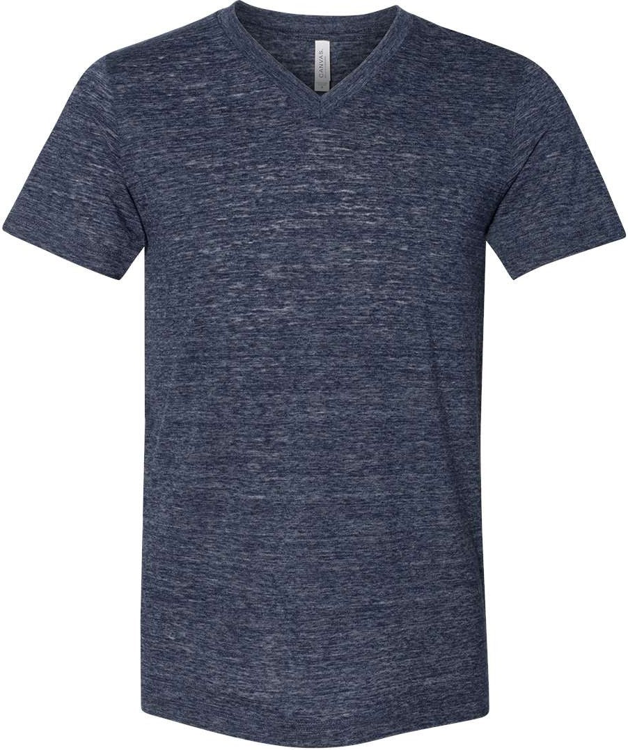 Front View of Navy Slub Textured Jersey V-Neck Tee - 3655