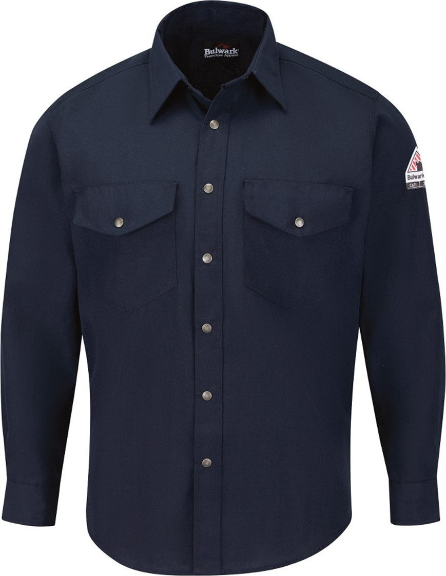 Front View of Navy Snap-Front Uniform Shirt - Nomex® IIIA - 4.5 oz. - Tall Sizes - SNS2T
