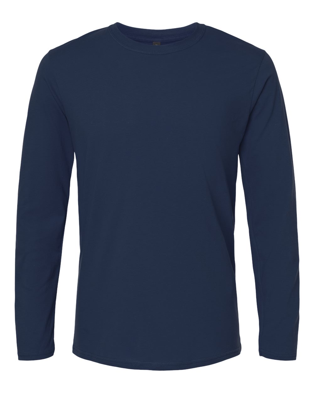 Front View of Navy Softstyle® Long Sleeve T-Shirt - 64400