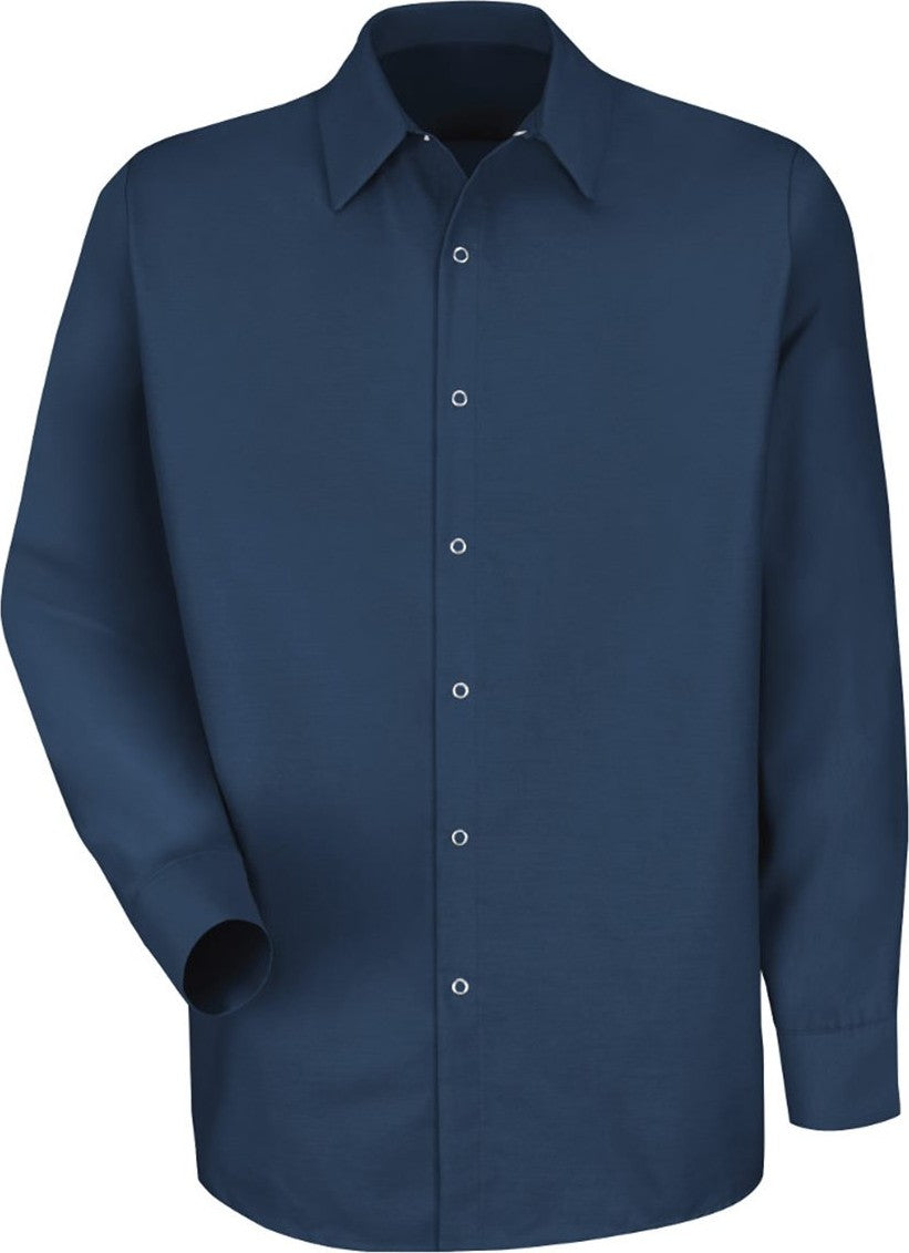 Front View of Navy Specialized Pocketless Long Sleeve Work Shirt - Tall Sizes - SP16T