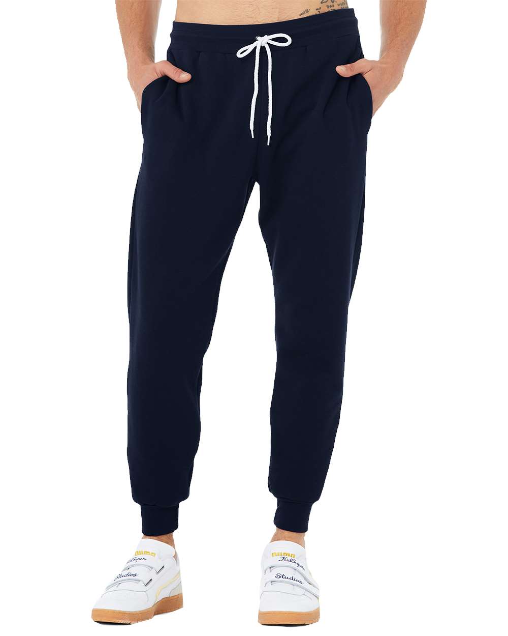 Front View of Navy Sponge Fleece Jogger Sweatpants - 3727