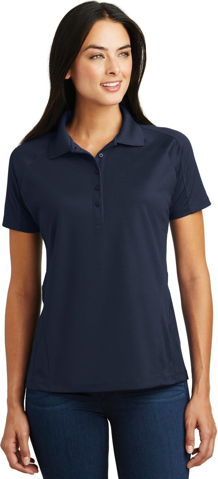Front View of Navy Sport-Tek Women's Dri-Mesh Pro Polo. L474