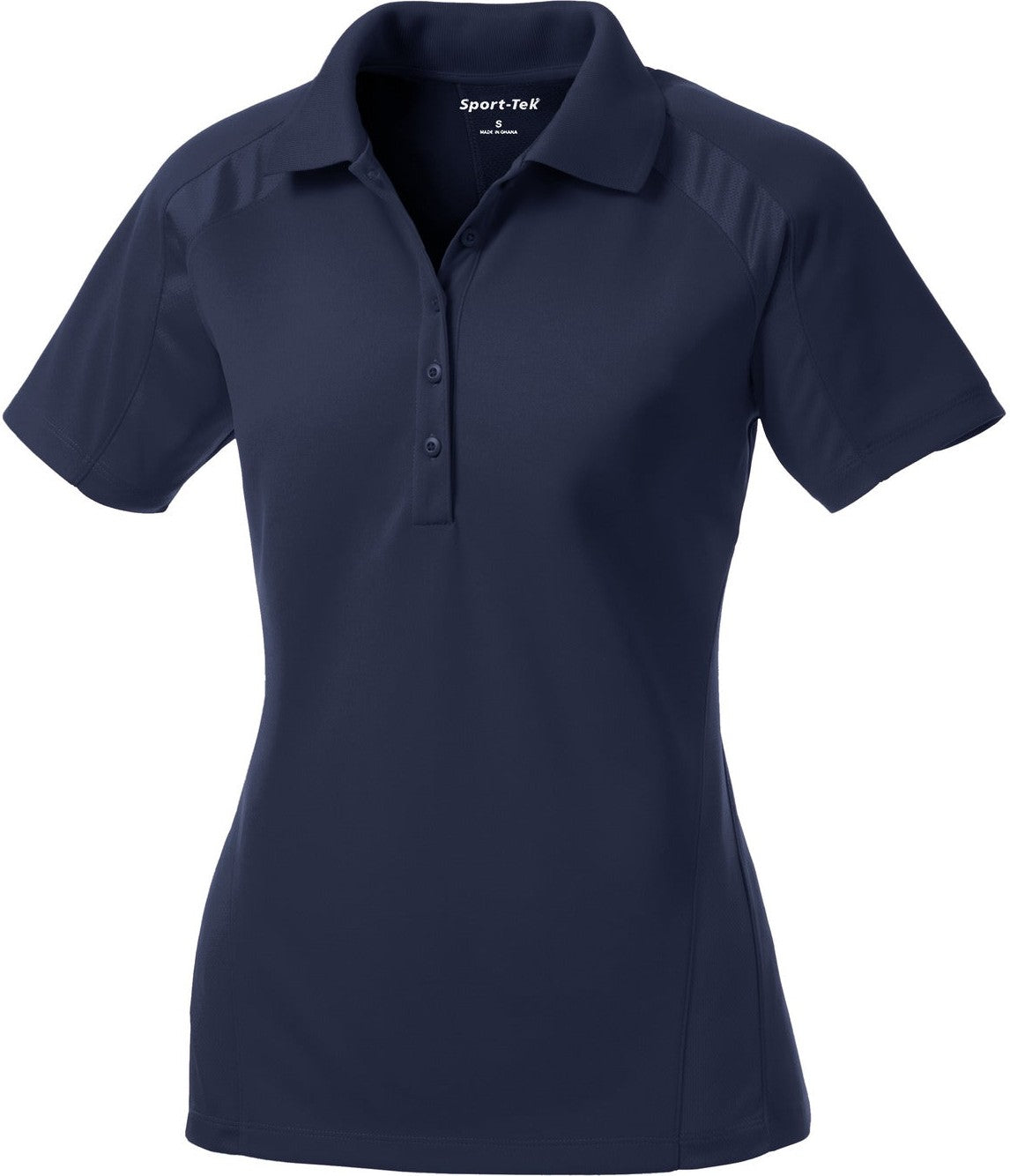 Front View of Navy Sport-Tek Women's Dri-Mesh Pro Polo. L474