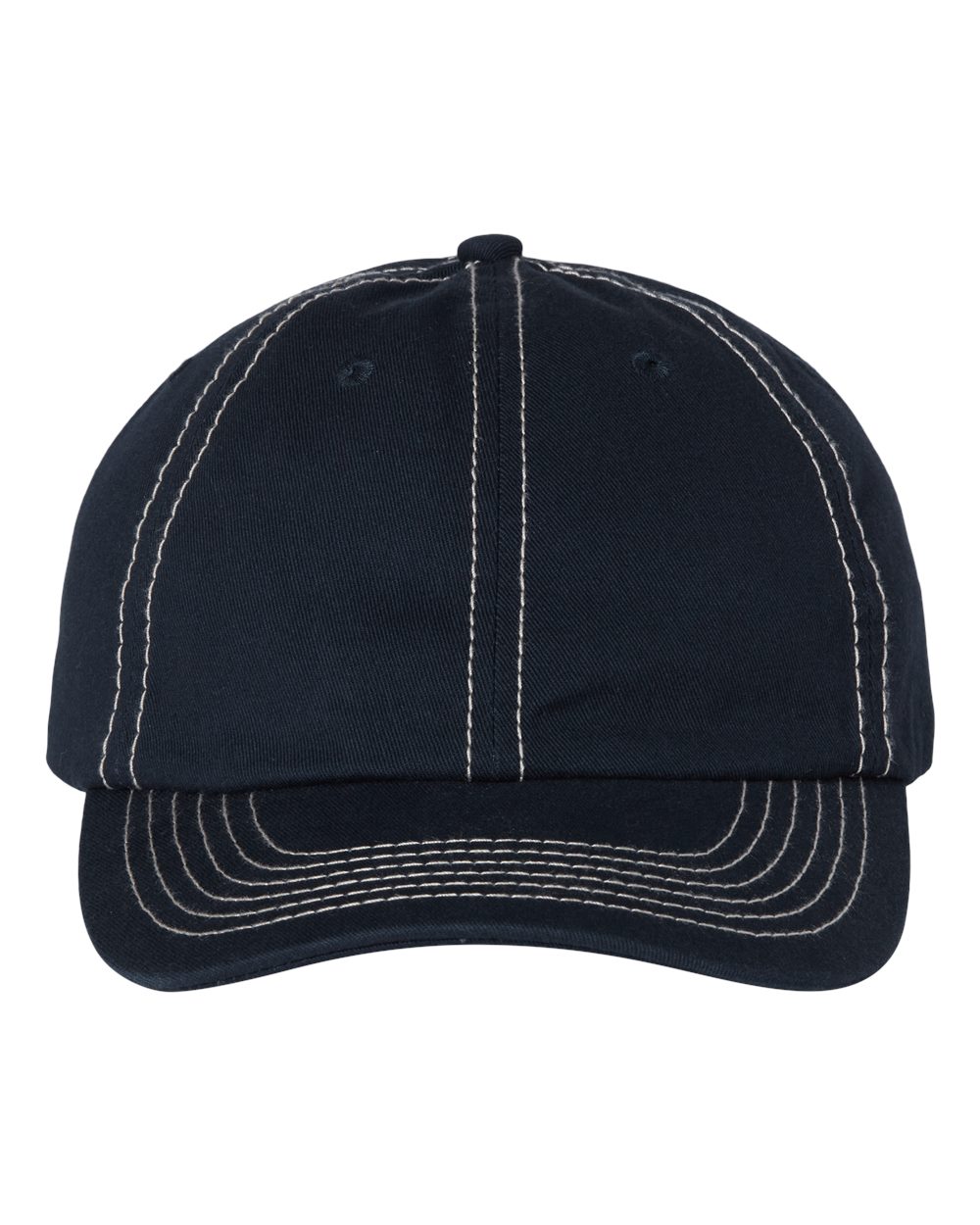 Front View of Navy/ Stone Stitch Bio-Washed Classic Dad Hat - VC300A