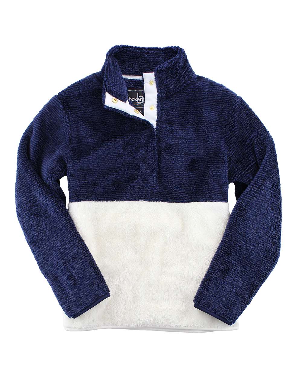 Front View of Navy Stripe/ Natural Fuzzy Fleece Pullover - FZ01