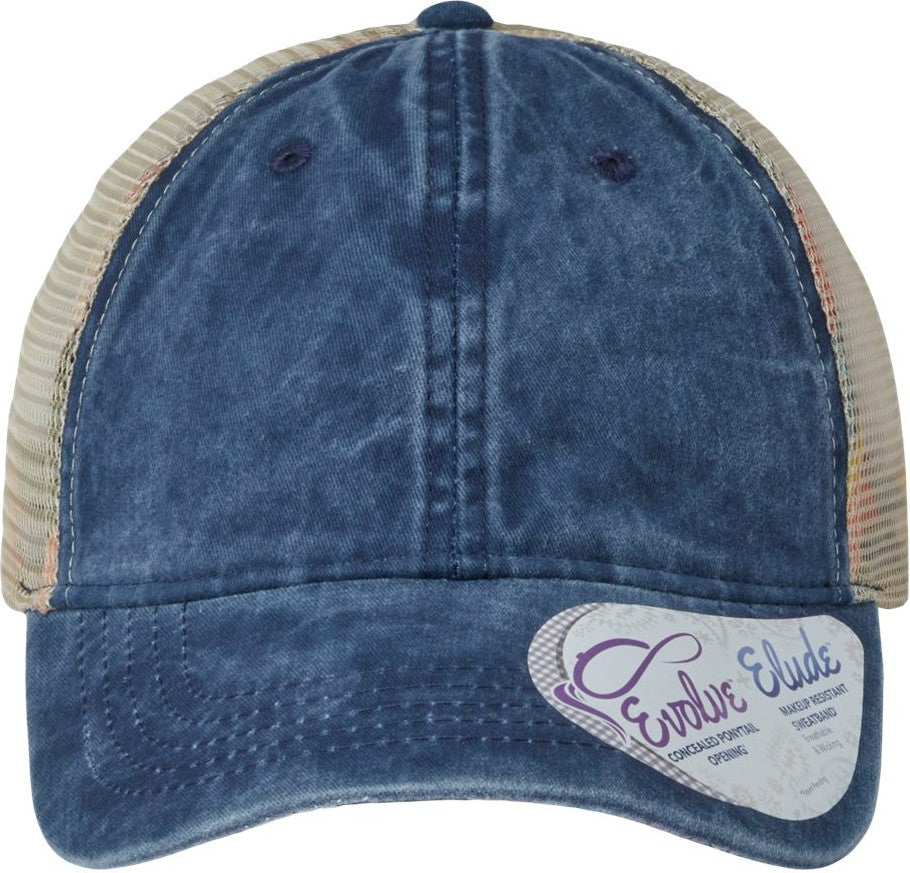 Navy/ Stripes Women's Washed Mesh-Back Cap - TESS