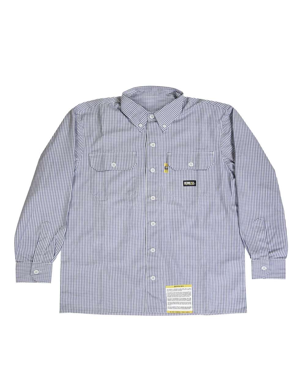 Front View of Navy Tall Flame-Resistant Down Plaid Work Shirt - FRSH21T