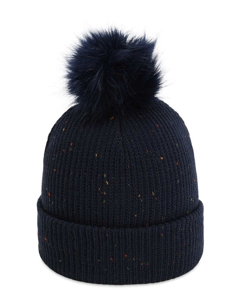 Front View of Navy The Montage Pom Cuffed Beanie - 6014