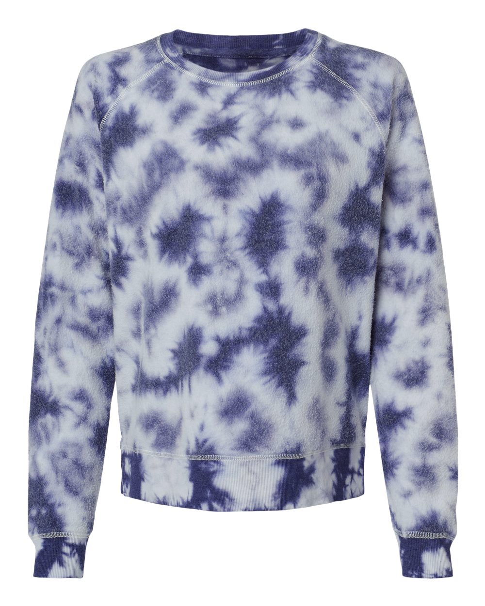 Front View of Navy Tie-Dye Women's Fleece Out Pullover - K01