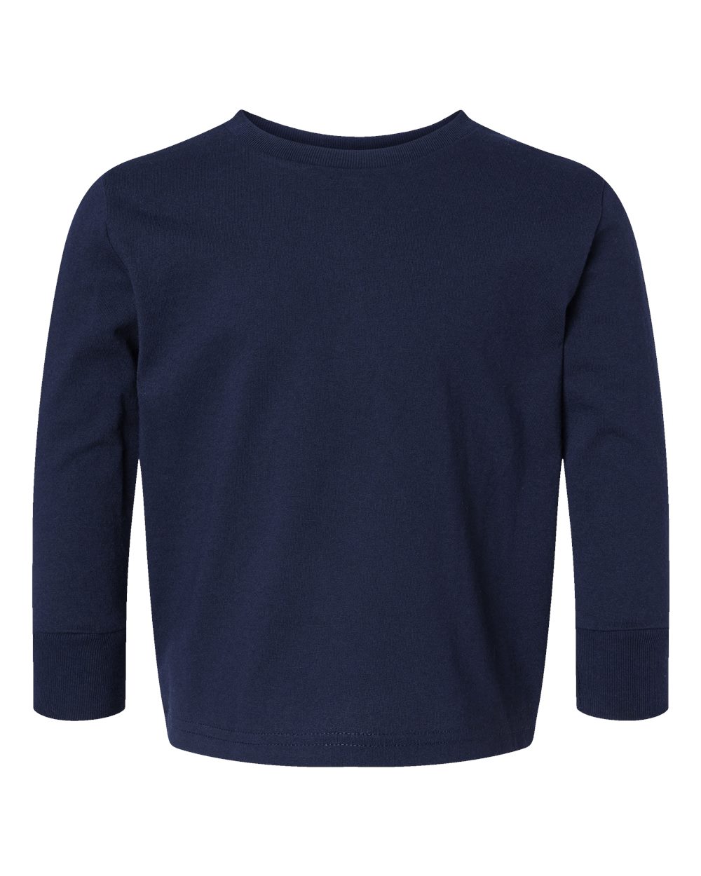 Front View of Navy Toddler Cotton Jersey Long Sleeve Tee - 3311