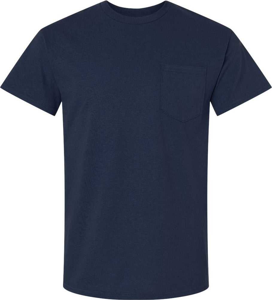 Front View of Navy Ultra Cotton® Pocket T-Shirt - 2300
