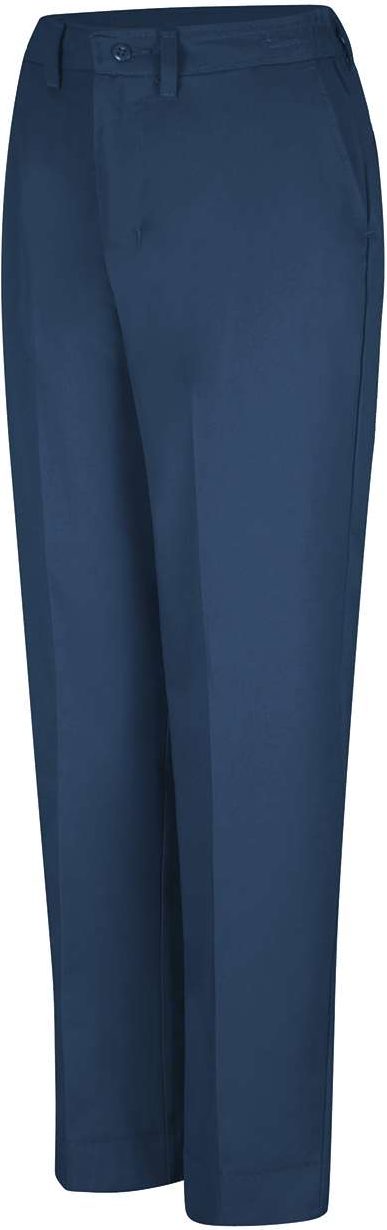 Front View of Navy - Unhemmed Women's Elastic Insert Work Pants - PT61
