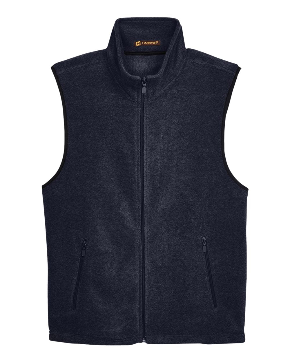 Front View of Navy Unisex Fleece Full-Zip Vest - M985