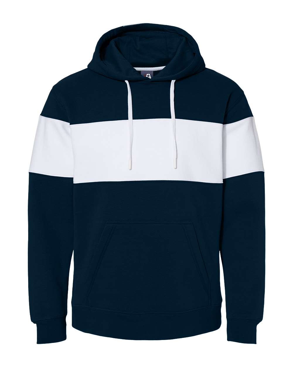 Front View of Navy Varsity Fleece Colorblocked Hooded Sweatshirt - 8644