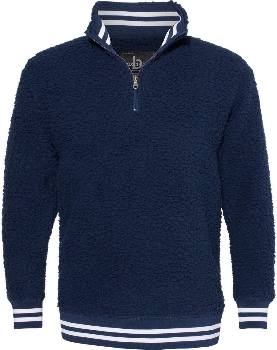 Front View of Navy Varsity Sherpa Quarter-Zip Pullover - Q20