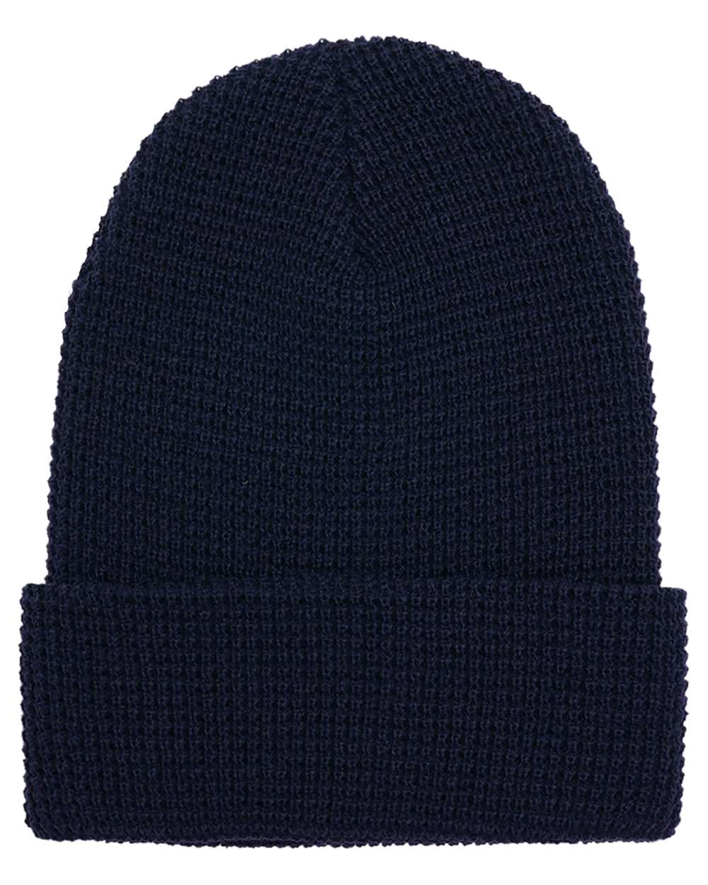 Front View of Navy Waffle Cuffed Beanie - 2501KC