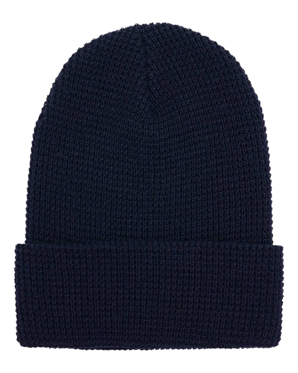 Front View of Navy Waffle Cuffed Knit Beanie - 2501K