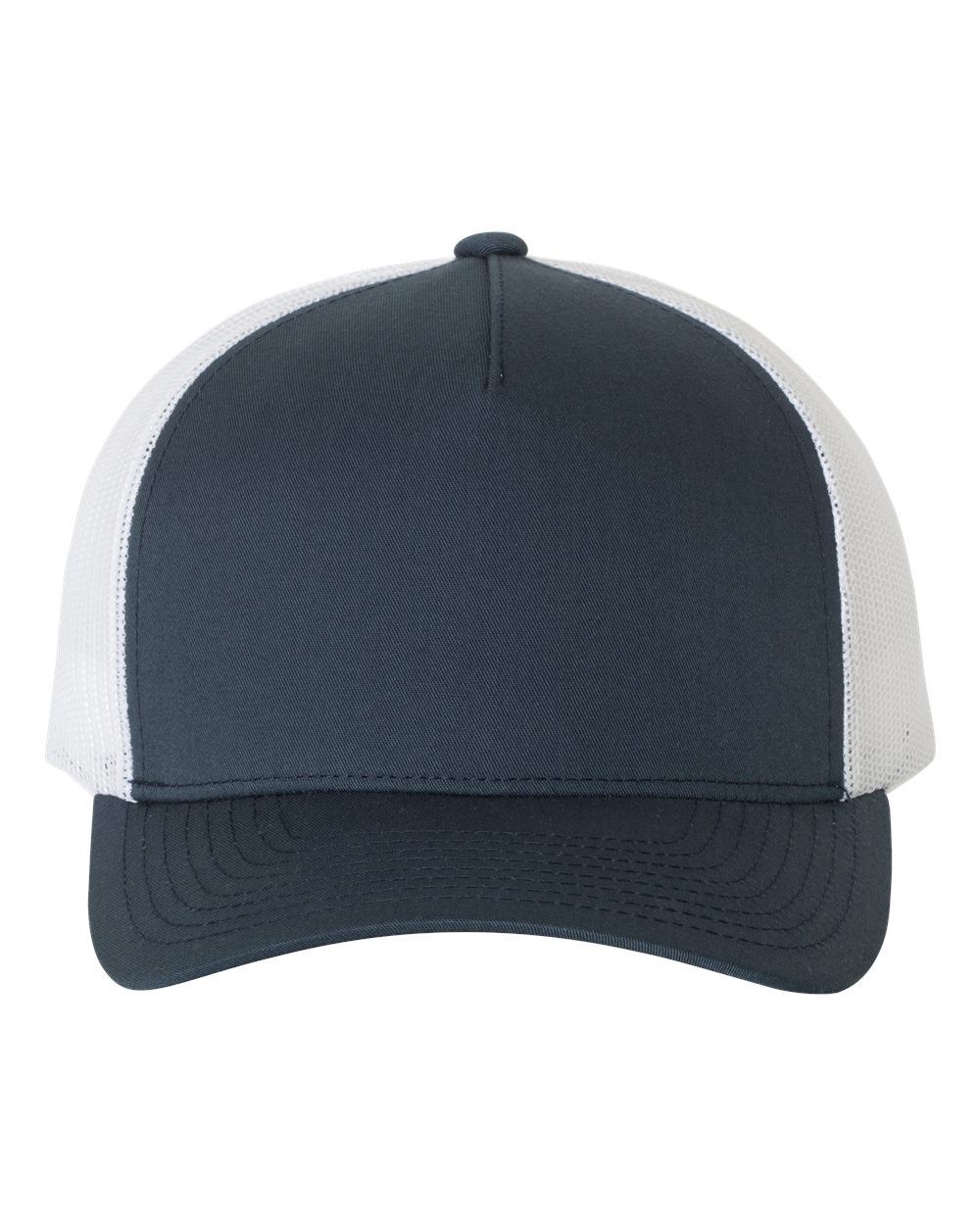 Front View of Navy/ White Five-Panel Retro Trucker Cap - 6506