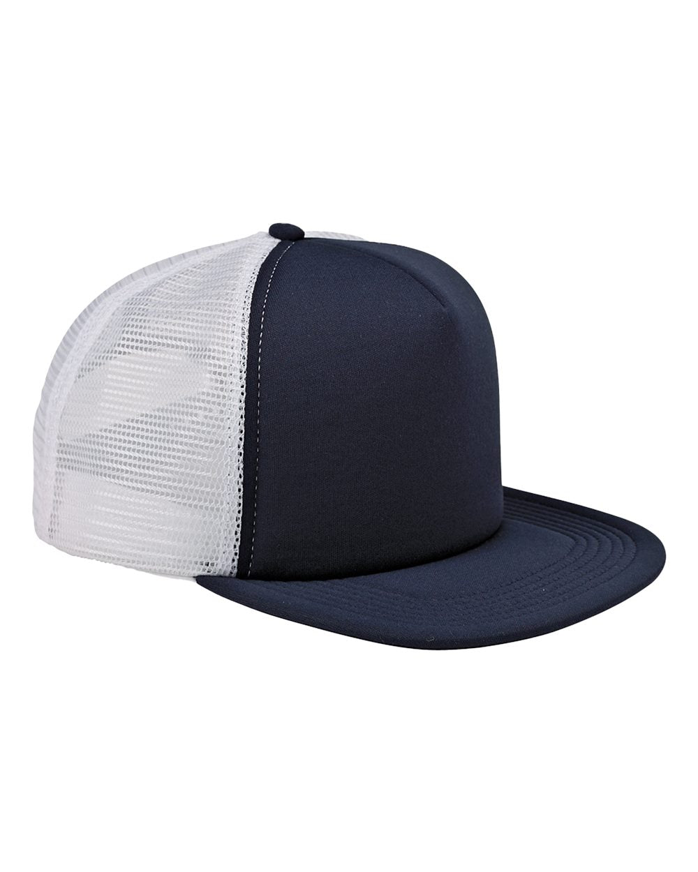 Front View of Navy/ White Foam Front Trucker Cap - BX030 plain