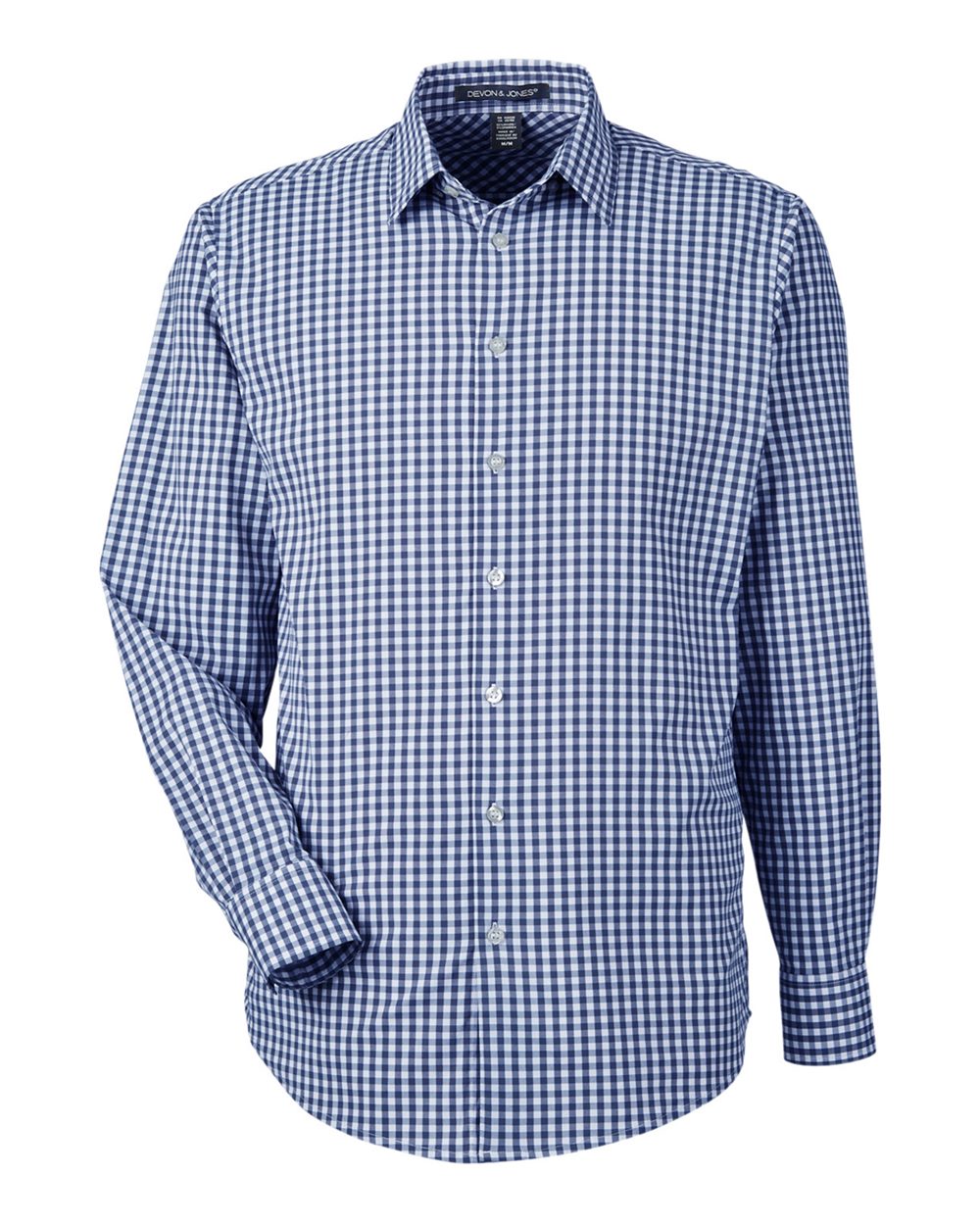 Front View of Navy/ White Men's CrownLux Performance® Gingham Dress Shirt - DG536
